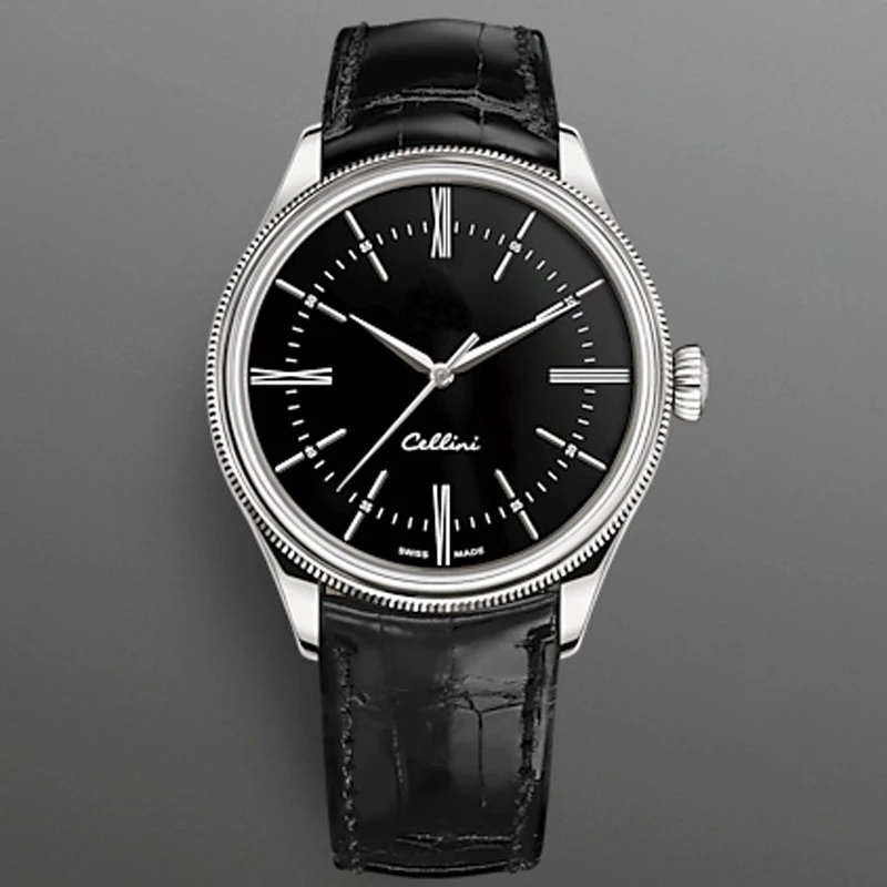 Relógio de alta qualidade 39mm Geneve Cellini 2813 Movimento pulseira de couro relógio automático masculino Watches269s