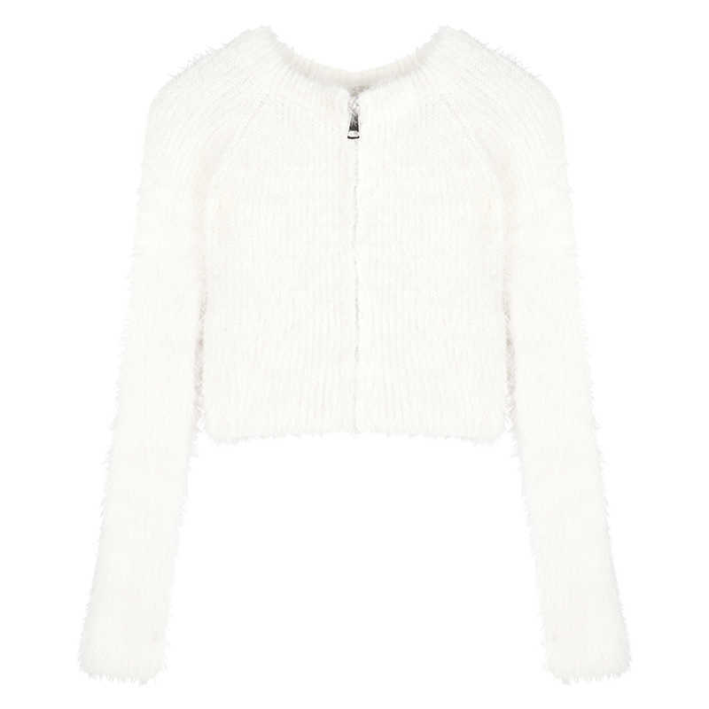 Maglieria da donna Tees stile coreano pelliccia di visone bianco sottile cardigan lavorato a maglia donna autunno 2022 nuovo morbido ceroso delicato vento cappotto corto maglione caldo dolce T221012