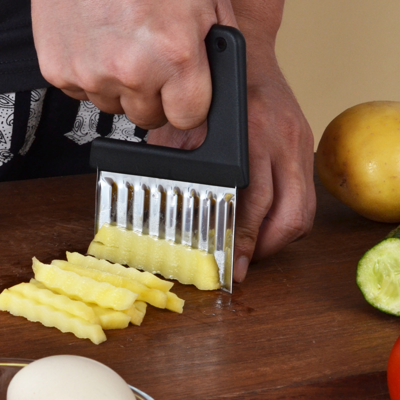 Rostfritt stål potatisskärvvågkniv franska pommes frites skiva grönsaksskärare pommes frites skär köksverktyg lx6316