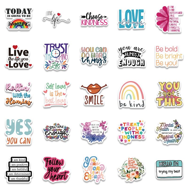 52st Positive Citat Inspirational Sayings Stickers Pack Non-Sandom Car Bike Bagage Sticker Laptop Skateboard Motor Water Bottle Decal GT015