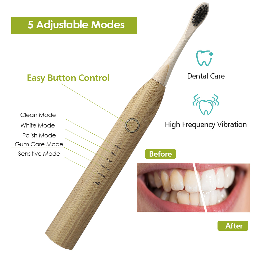 Zahnbürste Bambus Ultraschall elektrische Zahnbürste intelligent mit Zahnpinsel Düsen Köpfe Sonic Zahnbürste USB -Zähne Aufweißung 221013
