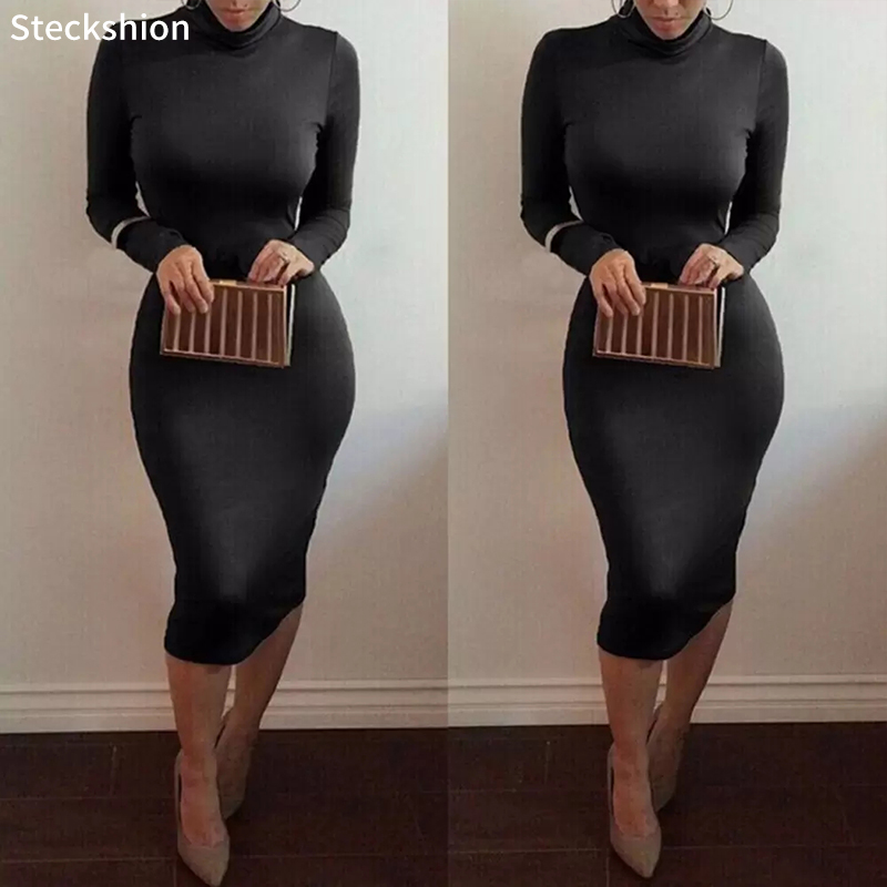 Steckshion Klänning Vinter Mjuk Bomull Stretch Svarta Festklänningar Plus Size Skinny Sexy Club Wear Underbar Varm Maxi Bandage Bodycon Klänning