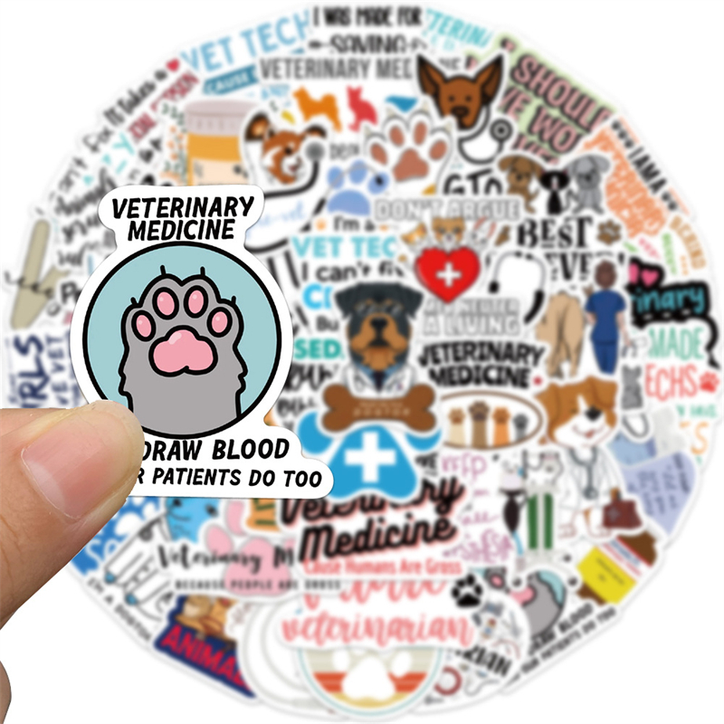 Cartoon Veterinary Sticker Pet Hospital Vet Graffiti Stickers for DIY Luggage Laptop Skateboard Motorcycle Bicycle Stickers