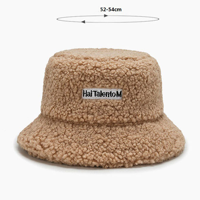Winter Baby Girl Boy Cloches Bucket Hat Cute Lamb Wool Letter Kids Fisherman Hat Solid Flat Top Hats Children Outdoor Thick Warm Sun Cap