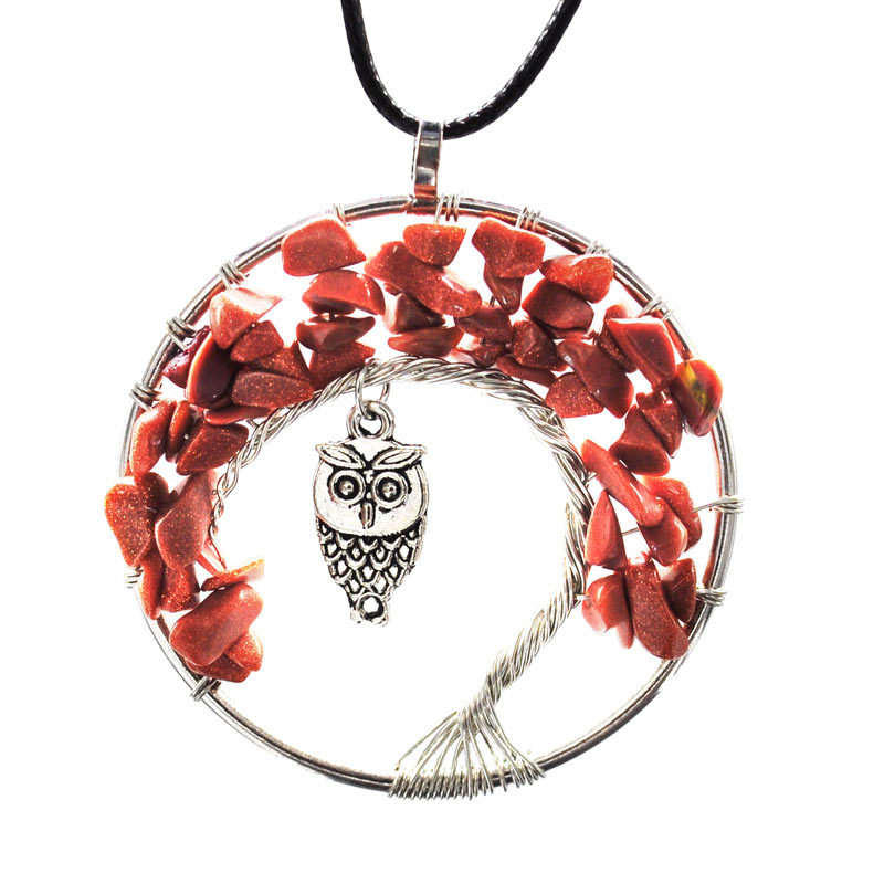 Kreative Eule Anhänger Halskette Naturkristall Kies Lebensbaum Halskette Mode Accessoires Weihnachtsgeschenk