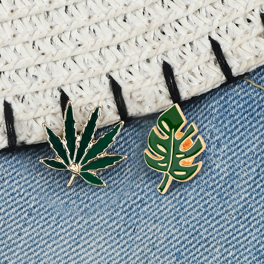 Brocalhos de joias j￳ias j￳ias de esmalte folhas verdes folhas de broche jeans backpack pin de lapela emblema natural para homens homens desenhos animados a ...