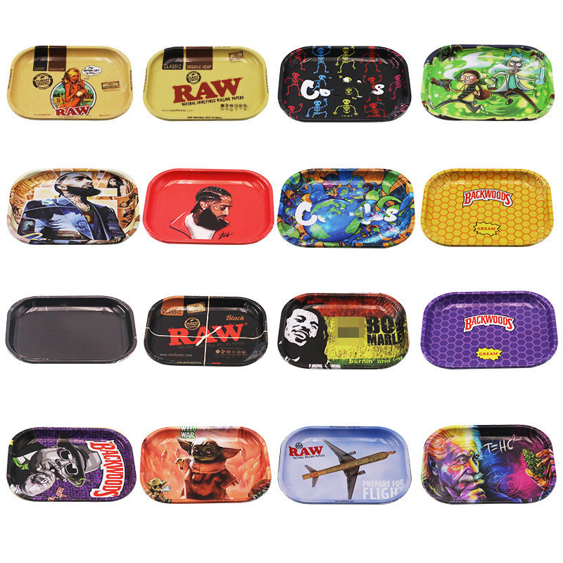 RAW Cartoon Rolling Metal Smoking Tray 180mm Zigarettenablagen Handroller Roll Case 5 Styles Smokings Zubehör Roller Tobacco Grinder