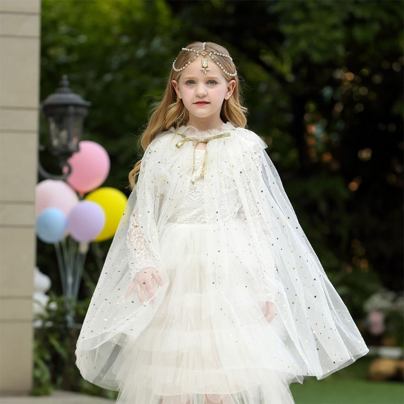 أطفال فتيات Tulle Stars الترتر Cloak Poncho Cape Shawr مع سلسلة أطفال أزياء Cape Clother Girl Princess Costume لعيد الميلاد عيد ميلاد Cosplay