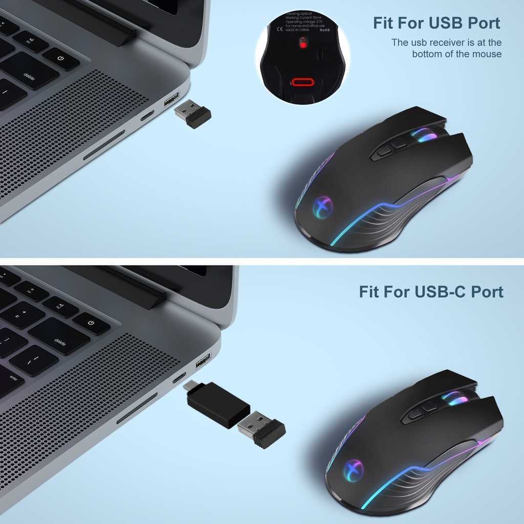 マウスジェリーCOM USB-CワイヤレスマウスLED MacBookラップトップ用充電型タイプ-Cマーズサイレントクリックジグラーマウス2.4G USB T221012