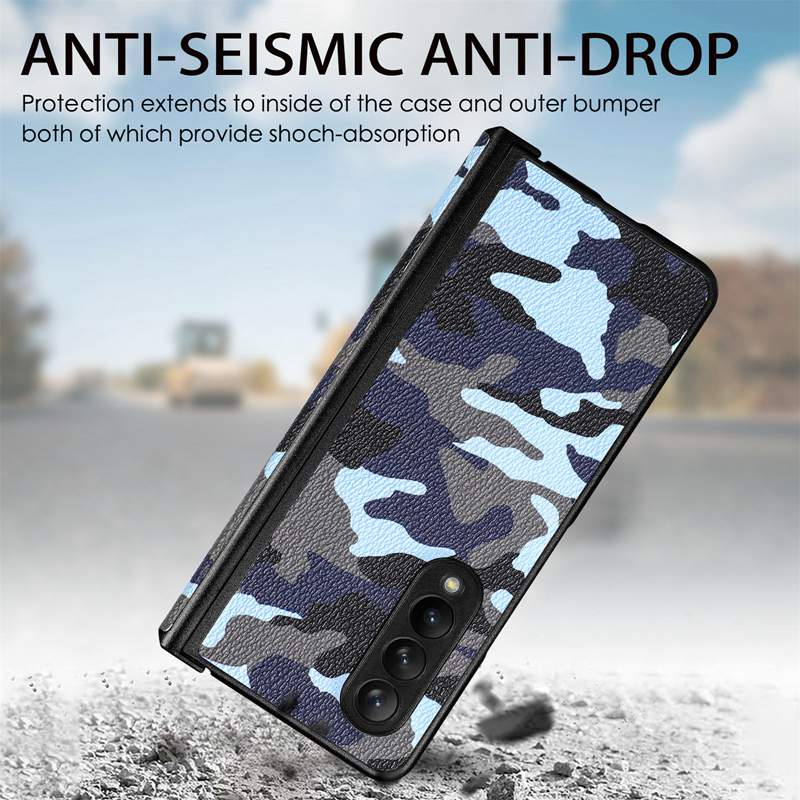 Z FOLD4 Camouflage Lederen Wallet Cases voor Samsung Z Fold 4 3Vad4 Galaxy Fold3 Zfold3 leger Militaire camo -houder Flip Cover Business Flip Folding Shockproof Pouches