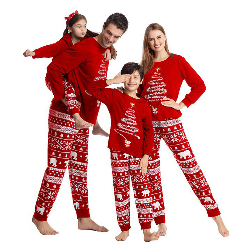 Aile Ev Giyim Setleri Çiftler Noel Ailesi Eşleşen Pijamalar Seti Kırmızı Noel Baba Anne Çocuk Kıyafetleri Noel Takım