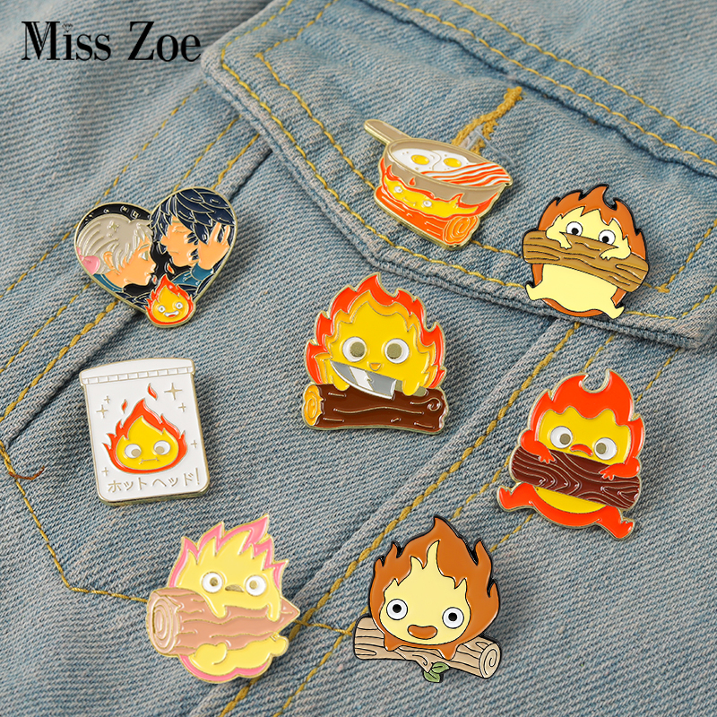 Mode sieradenbrochees calcifer email aangepaste vuur elf Japanse broches anime broche rapel badge cartoon sieraden cadeau voor kinderen vrienden