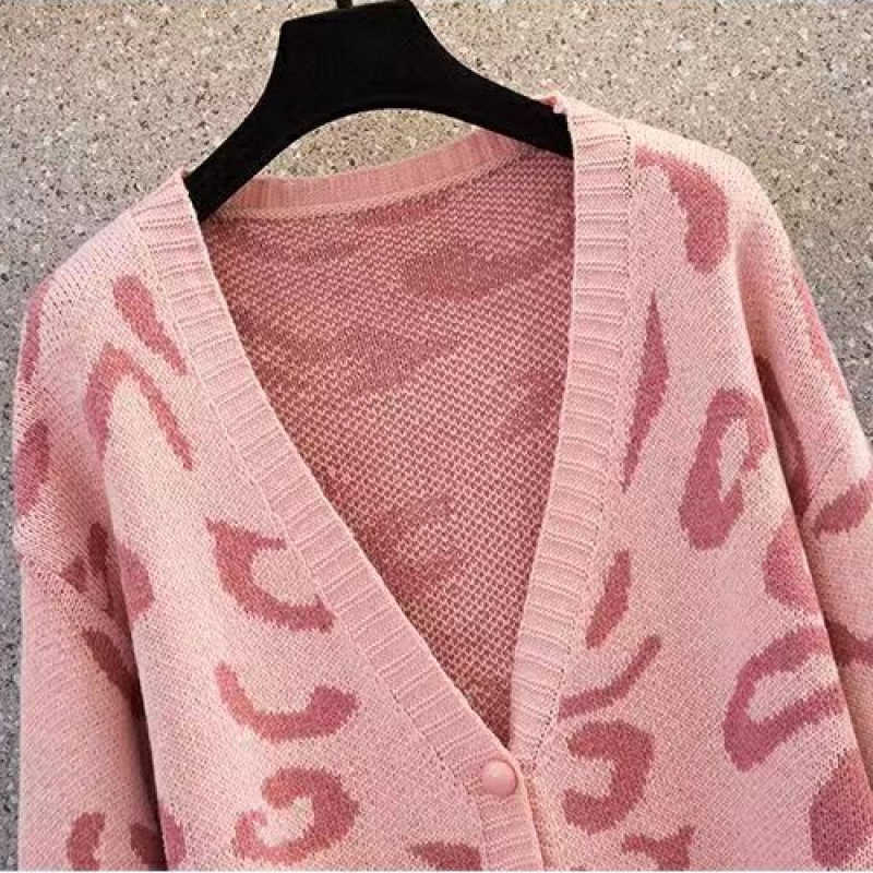 Maglieria da donna T-shirt Autunno Inverno Leopard Cardigan Donna Harajuku Maglione caldo Donna Moda lavorata a maglia Casual scollo a V Pullover Pigro Vento Rosa Top T221012