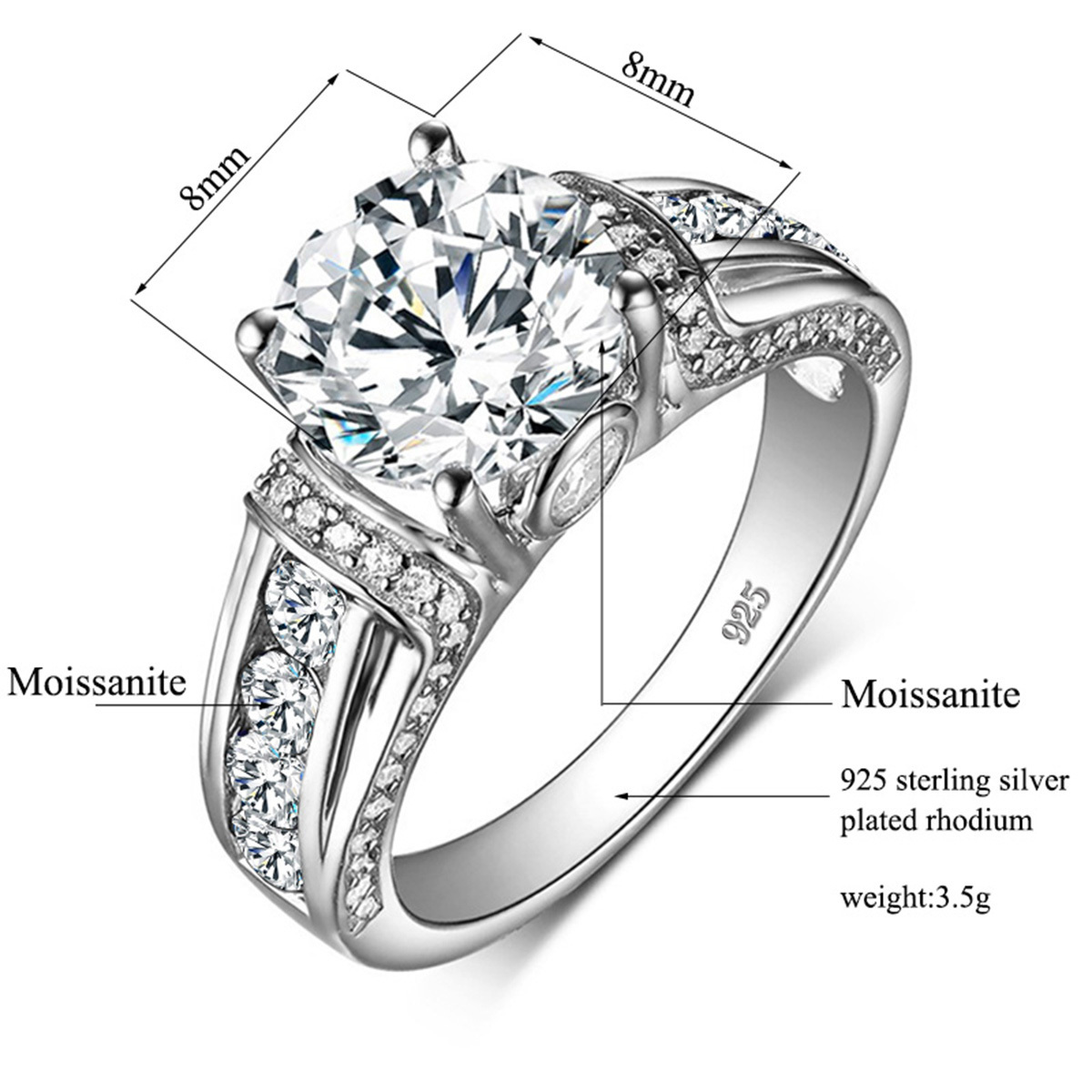 솔리테어 링 링 Solitaire Ring Ring Rings Ring Real 2 캐럿 여성 순수 925 스털링 실버 웨딩 밴드 고급 여성 보석 액세서리 트렌드 선물 221024