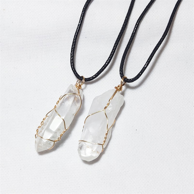 Natural White Crystal Stone Irregular Pendant Necklace Clear Quartz Gold Wire Winding DIY Jewelry Accessories Wholesale