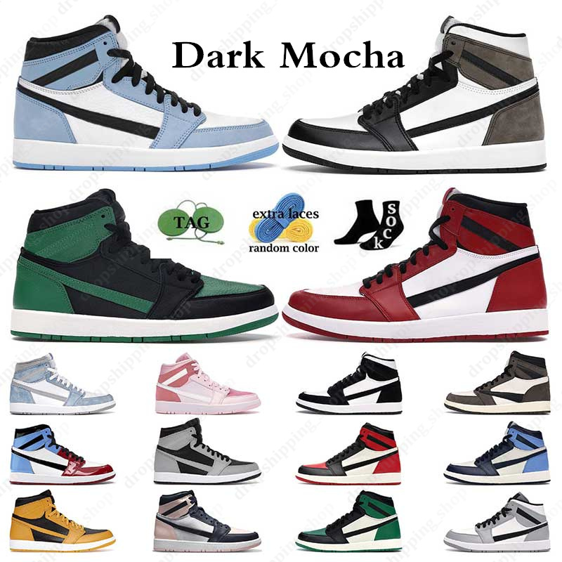 Men Sneakers Basketball Shoes 1s Dark Mocha Jumpman 1 University Blue Hyper Royal Chicago Pine Green Bred Patent Shadow 2.0 Women Outdoor Sports Trainers GAI