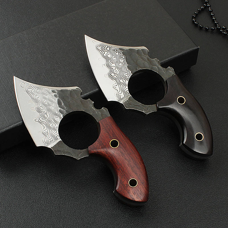 Promo￧￣o H1013 Mini pequena faca de machado Damasco l￢mina de a￧o completo Tang Ebony Handle EDC Colar de colar de bolso com Kydex