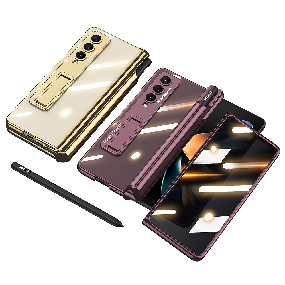 Magnetic Hinge Cases For Samsung Galaxy Z Fold 4 Case Glass Privacy Screen Protector Pen Container Hard Cover