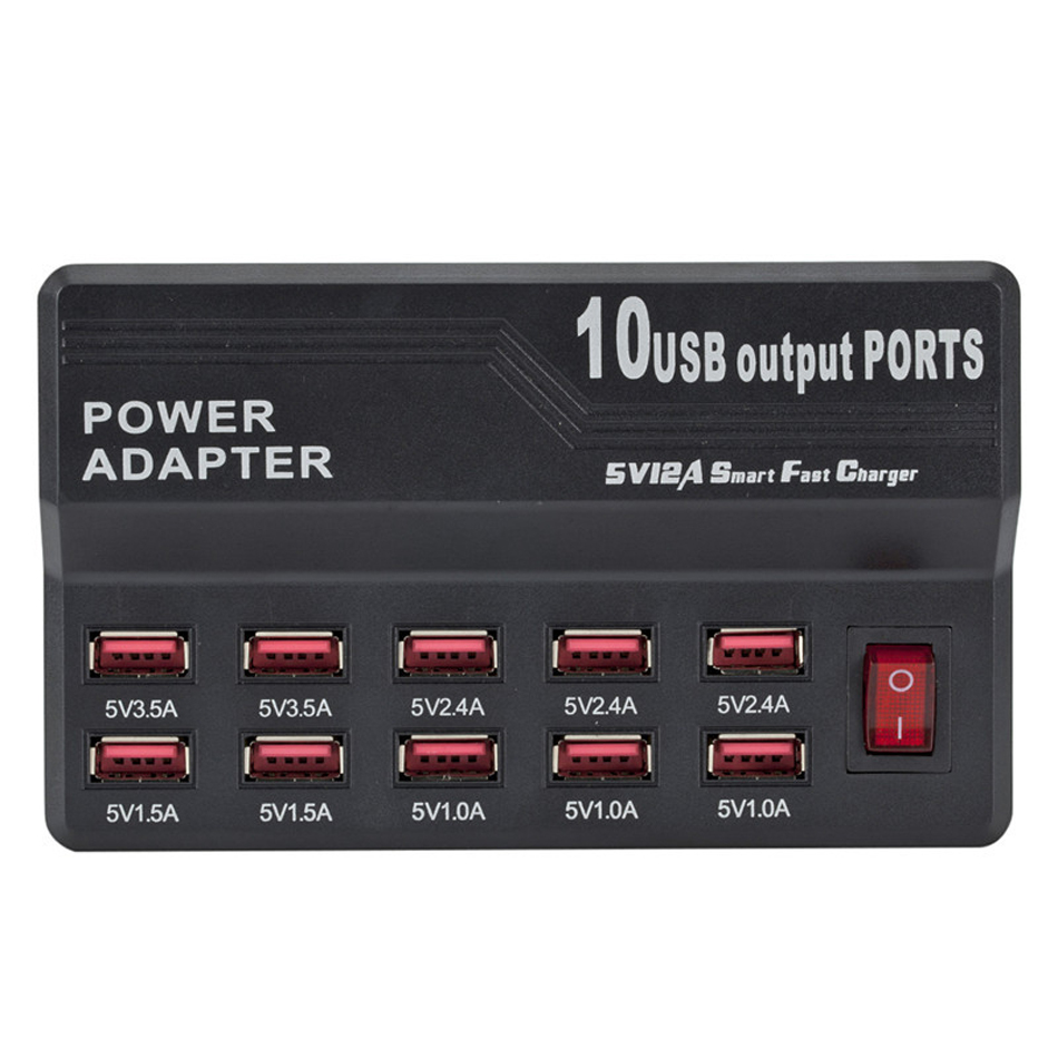 Multi 10 Port USB Power Power Power Station для iPhone iPad LG Samsung Huawei с европейским адаптерным зарядным устройством