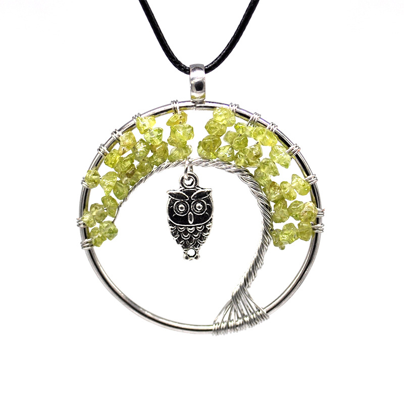 Collier pendentif hibou créatif cristal naturel gravier arbre de vie collier accessoires de mode cadeau de noël