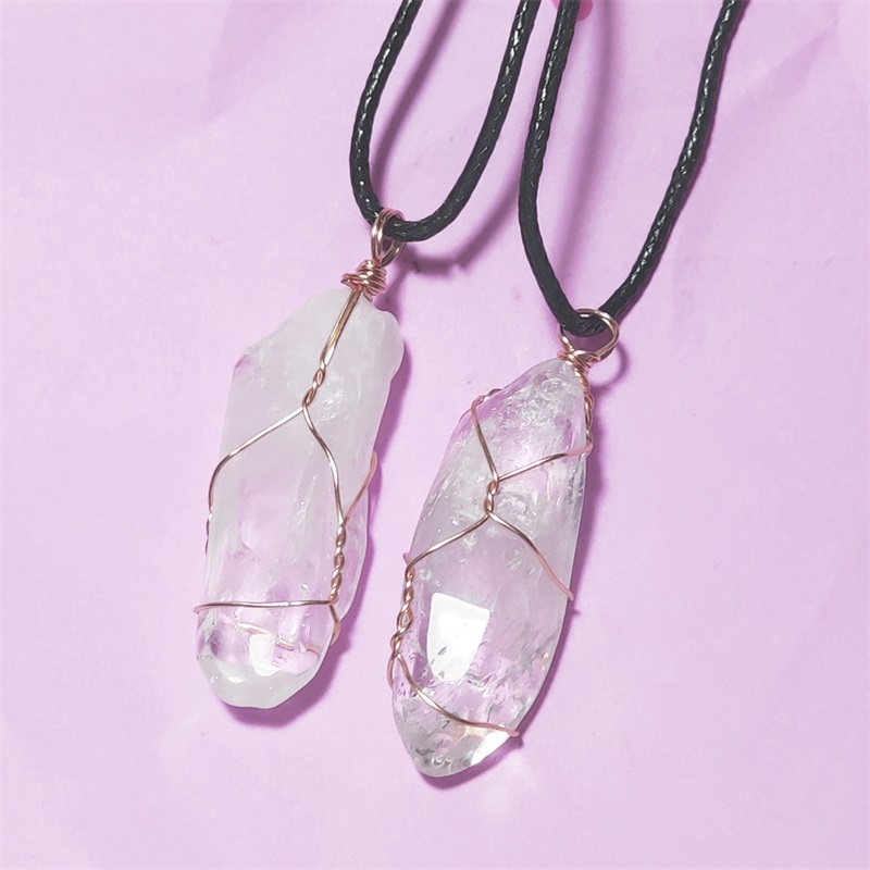 Natural White Crystal Stone Irregular Pendant Necklace Clear Quartz Gold Wire Winding DIY Jewelry Accessories Wholesale