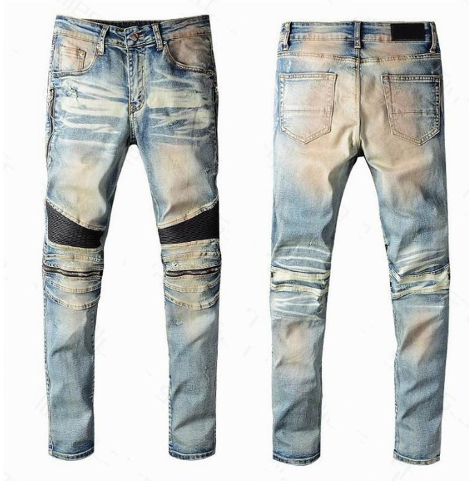 Hot Mens Fashion Skinny Straight Slim Ripped jeans Biker Motocycle Holes Streetwear Luxury Denim clothing wash patch letter designer pants jeans Size 29-42