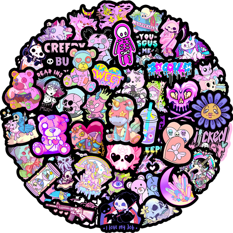Kawaii Halloween Stickers Purple Skull Sticker Gothic Graffiti Stickers for DIY Luggage Laptop Motorcycle Sticke