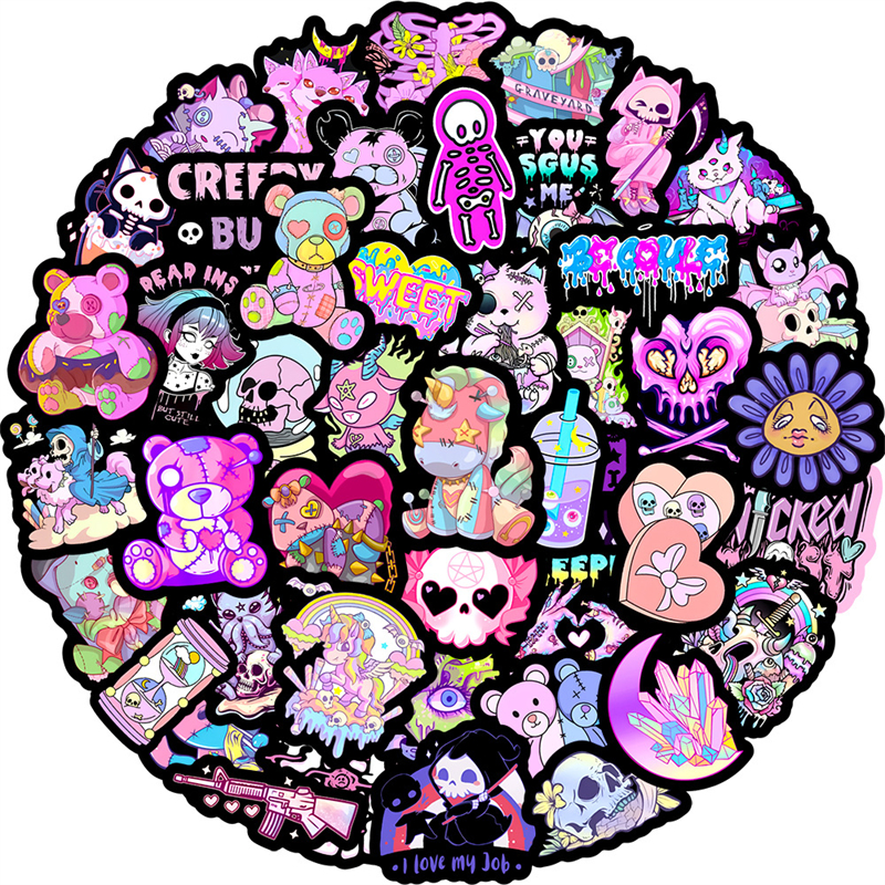 50 stks Kawaii Halloween -stickers Purple Skull Sticker Gothic Graffiti Stickers voor DIY Bagage Laptop Motorfiets Sticke