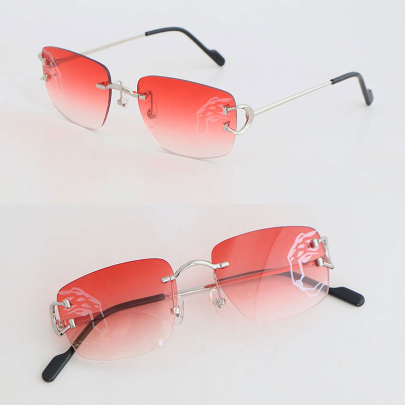 Designer Print Lens Rimless Solglasögon Kvinnor Frame 03440 Luxury Large Square Men Design Solglasögon Utomhus Travel Mix Present Box Glassar Storlek 56-18-140