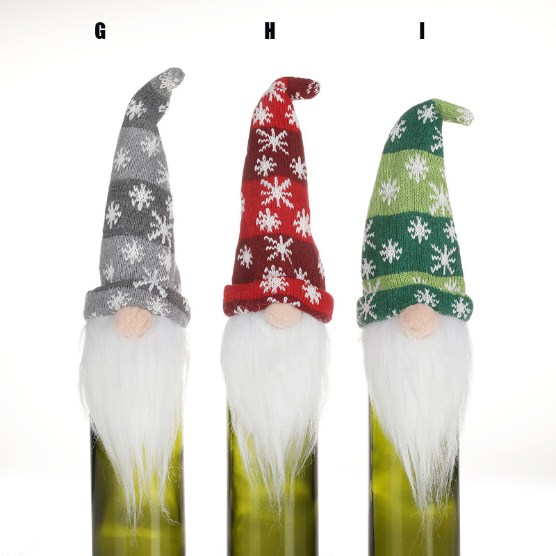 3 pièces/ensemble décorations de noël bouteille de vin couverture sac poupée sans visage gnome père noël toppers ornements pour la maison noël nouvel an dîner table décor