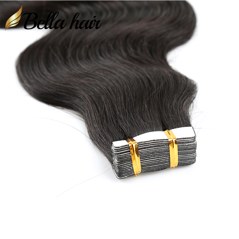 Remy Tape in Hair Extensions Body Wave Wavy Seamless Skin Weft Glue Human Hairpieces with Invisible Double Sided Tapes 50G BellaHair 12-26inch