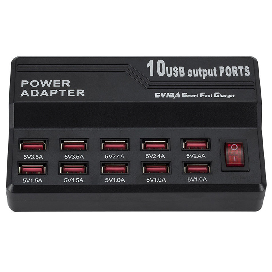 Multi 10 Port USB Power Power Power Station для iPhone iPad LG Samsung Huawei с европейским адаптерным зарядным устройством