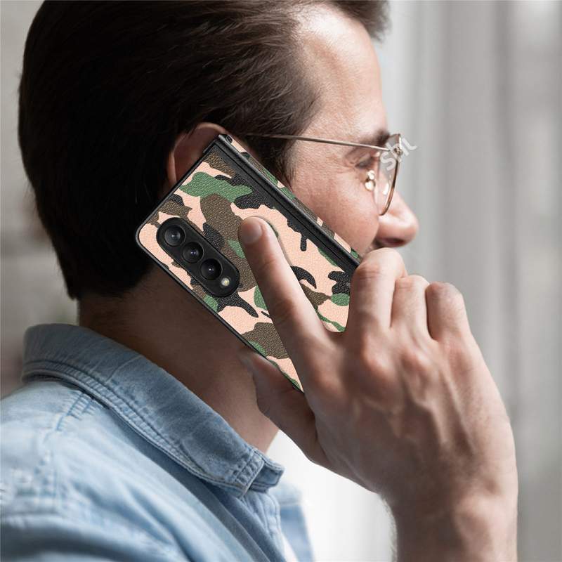 Z Casos de couro de camuflagem Z Fold4 Para Samsung Z Fold 4 3 Fold4 Galaxy Fold3 Zfold3 Ex￩rcito Camers Militar Camer capa Flip Business Flip Folding Shopfrop Bouches