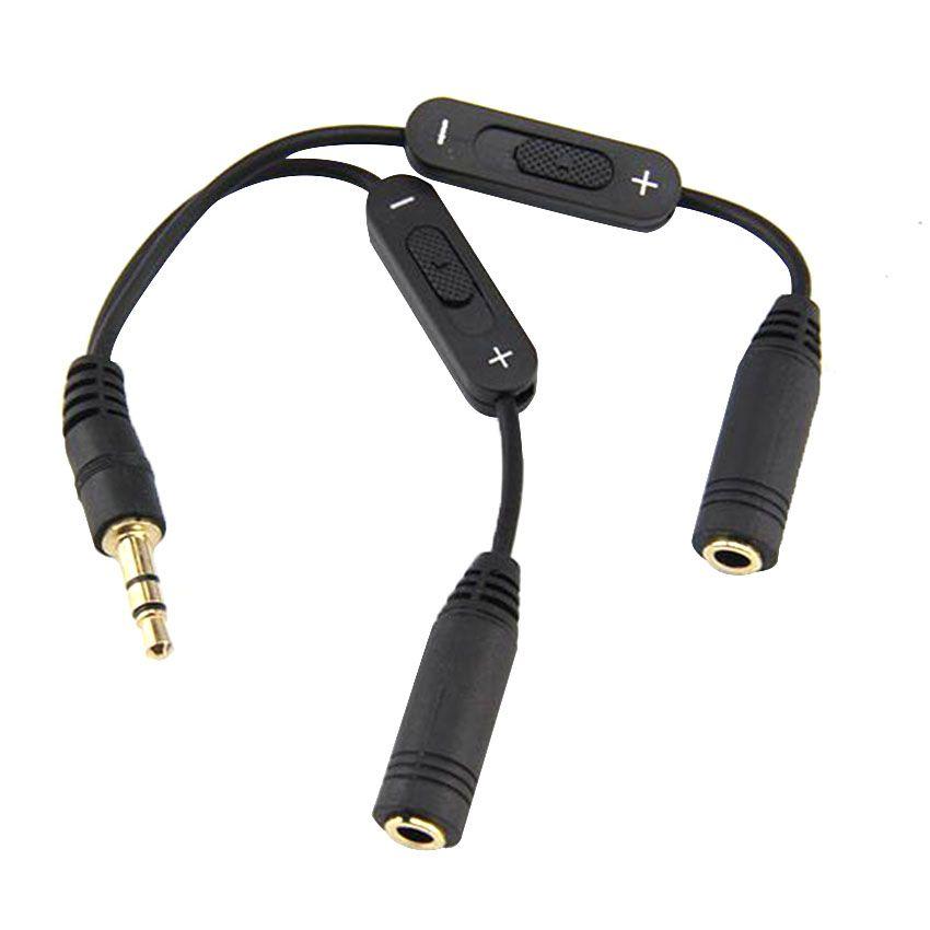 Headphone Adapter Cable 3.5mm Stereo Male to Double 3.5 MM Female Audio Earphone Y Splitter Cables with Volume Control