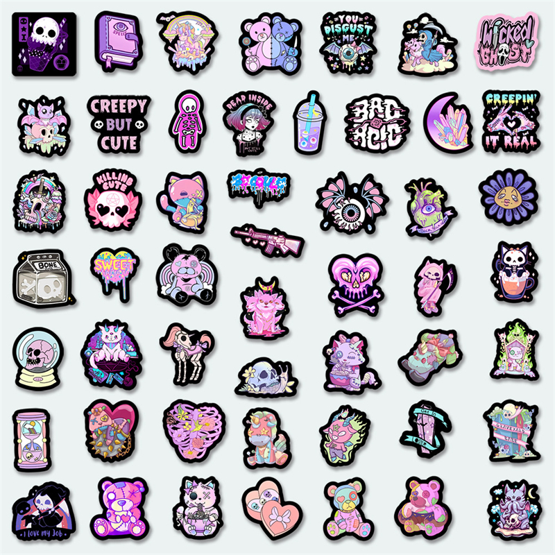 50 stks Kawaii Halloween -stickers Purple Skull Sticker Gothic Graffiti Stickers voor DIY Bagage Laptop Motorfiets Sticke