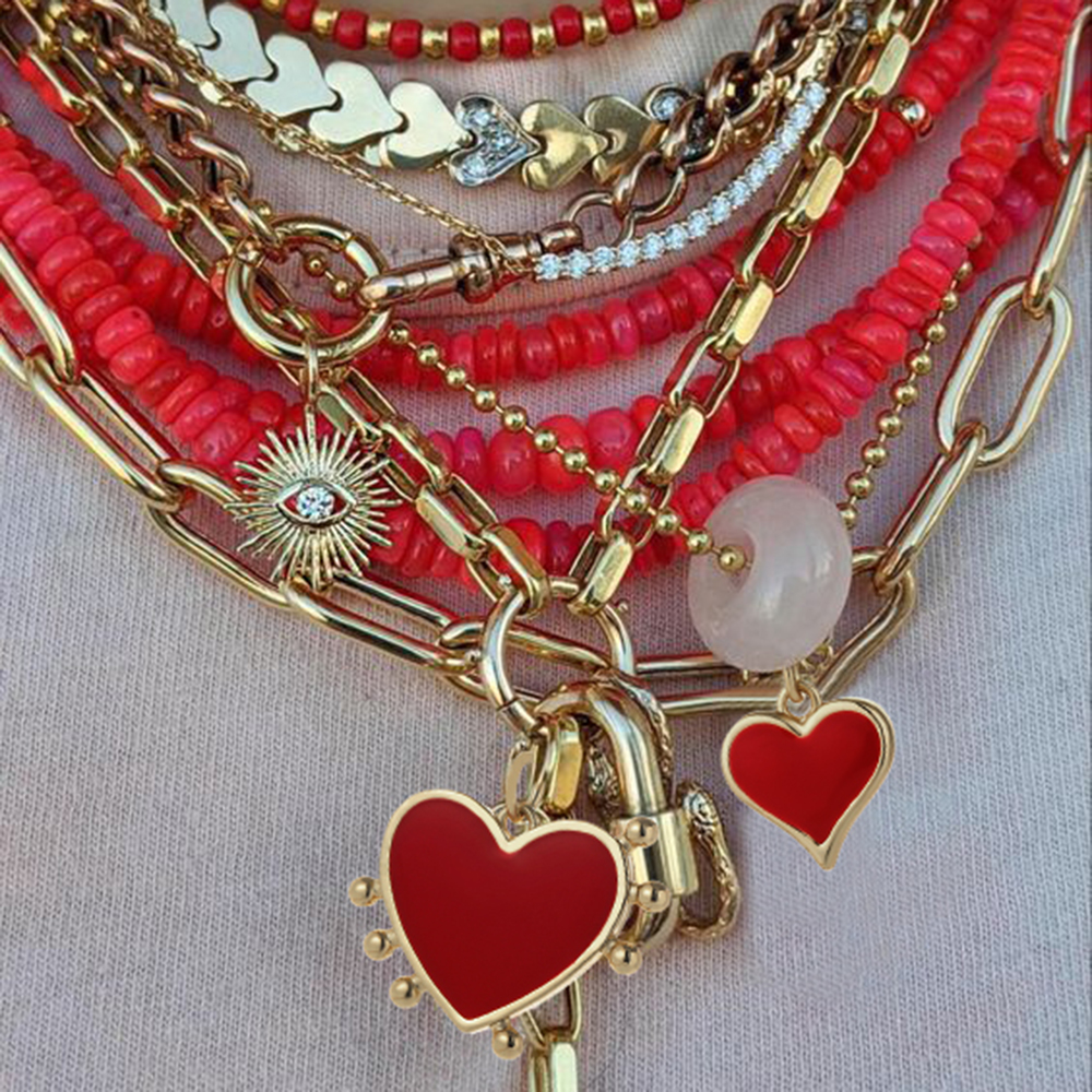 Mode sieraden rood hart email Druipende olie charmes voor sieraden maken doe -het -zelf hangende ketting
