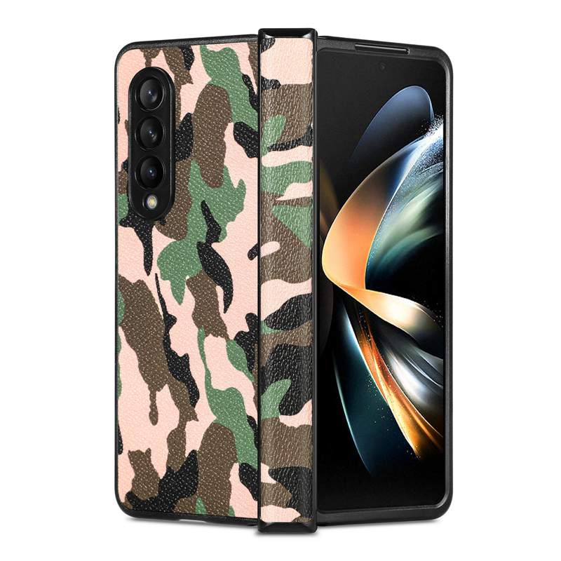 Z FOLD4 Camouflage Lederen Wallet Cases voor Samsung Z Fold 4 3Vad4 Galaxy Fold3 Zfold3 leger Militaire camo -houder Flip Cover Business Flip Folding Shockproof Pouches