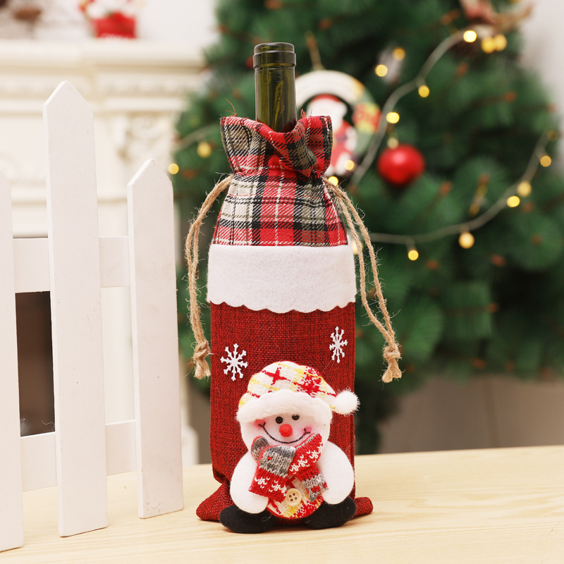 /conjunto Decora￧￵es de Natal Tampa de vinho Tampa de vinho Bolsa de vinhos boneca de neve Papai Noel