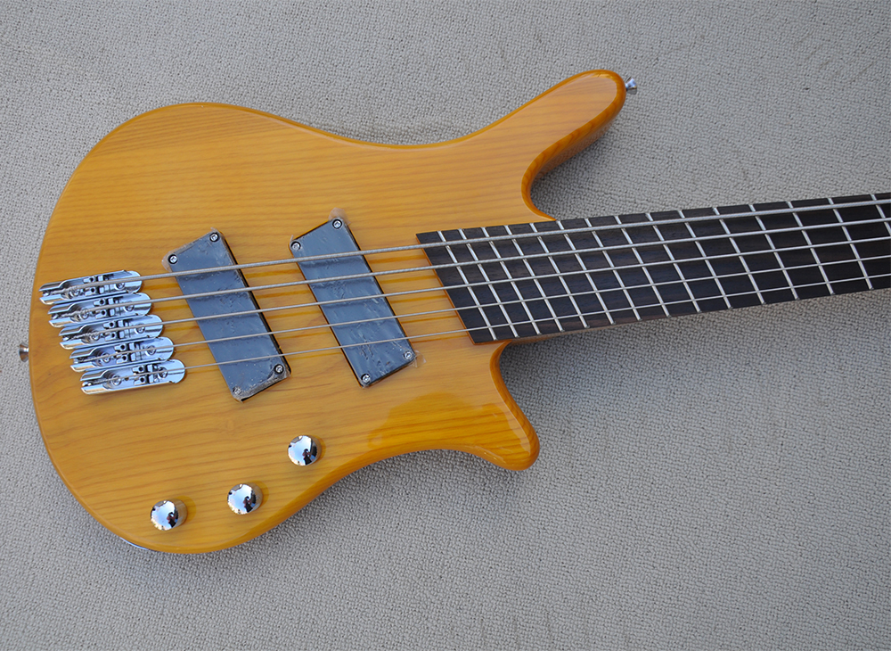 Yellow 5 Strings Ash Electric Bass Guitar With Rosewood Fretboard