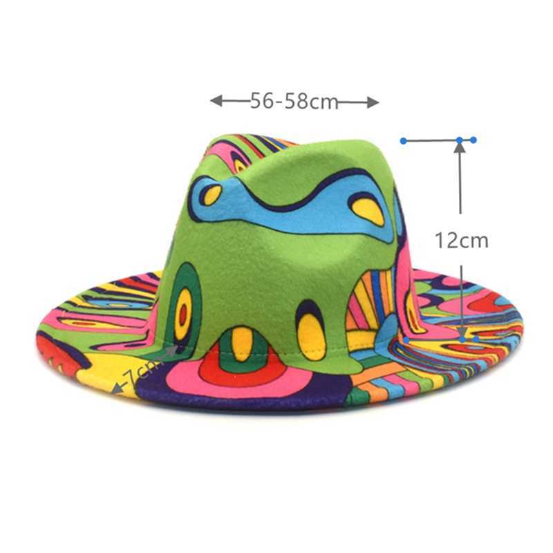 BeanieSkull Caps Fedora Large Bord Imprimé Tie Dye Men039s et Women039s Tweed Mode Panama Rétro Dégradé Jazz Chapeau Fedora M4849352