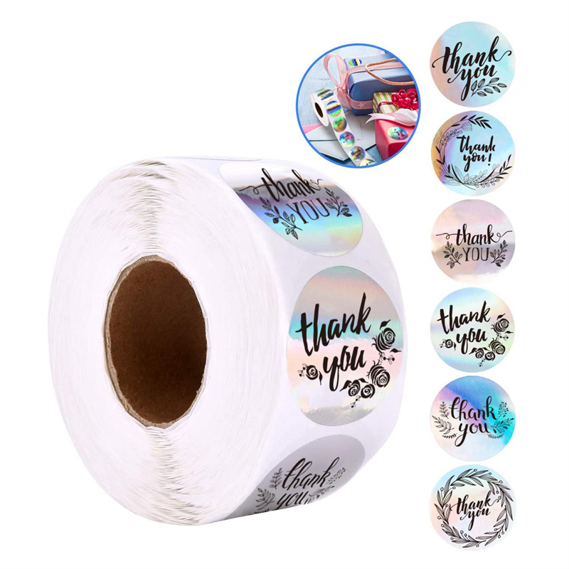 150/600 stuks 1.5 '' laserstickers Rainbow Bedankt voor het ondersteunen van mijn kleine zakelijke stickers Roll Sticker Adhesive Holographic