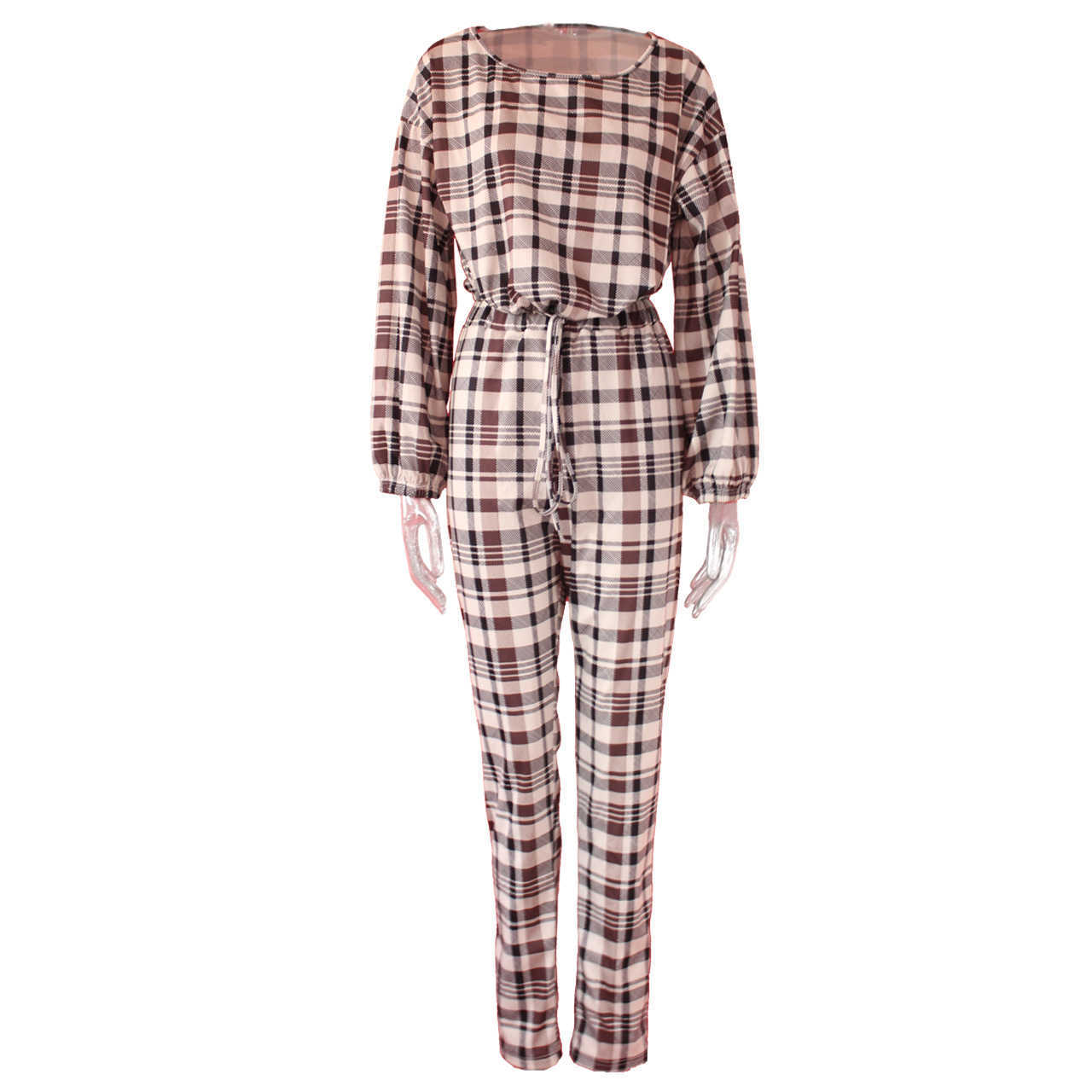 Kvinnors tvådelade byxor Seigurhry Kvinnors 2 -stycken Plaid tryckta kläder Casual Lantern långärmad slips framkörning toppar blyertsbyxor Set Tracksuit T221012