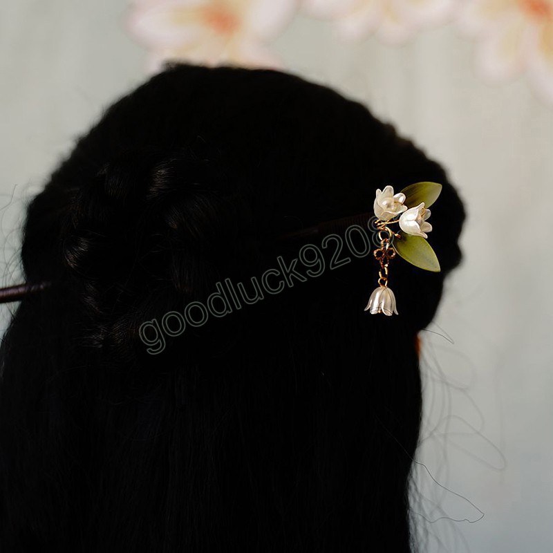 Hanfu Forcine classiche Campana Bastone capelli stile orchidea Perla Nappa Forcina Copricapo Accessori capelli antichi da donna