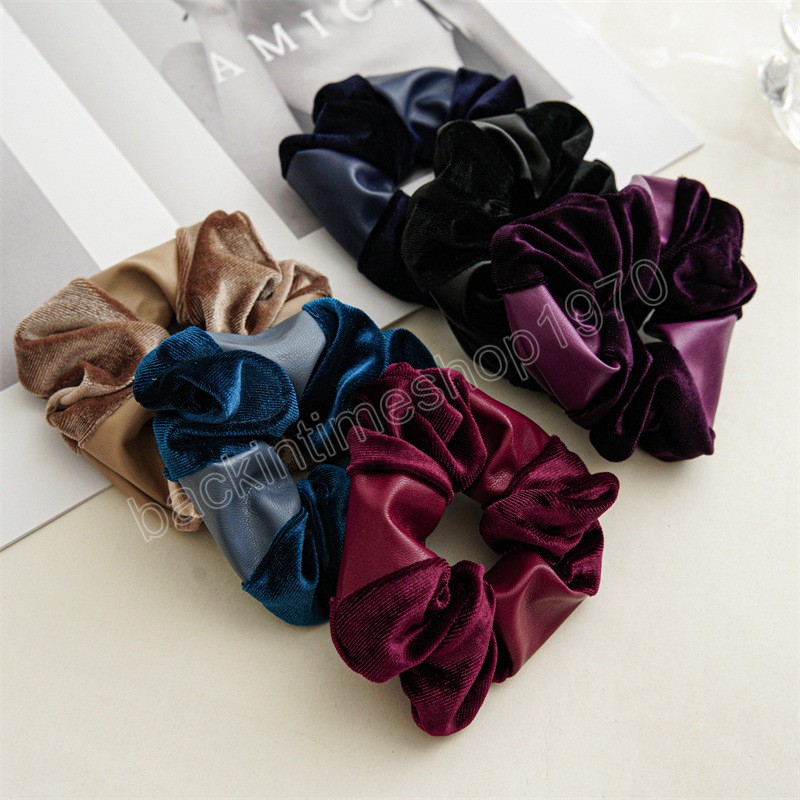 Pu Gold Gold Velvet Scrunchies حامل ذيل الحصان الشعر أزياء ملحقات الشعر الخريف شتاء الشعر علاقات الرؤوس الرؤوس