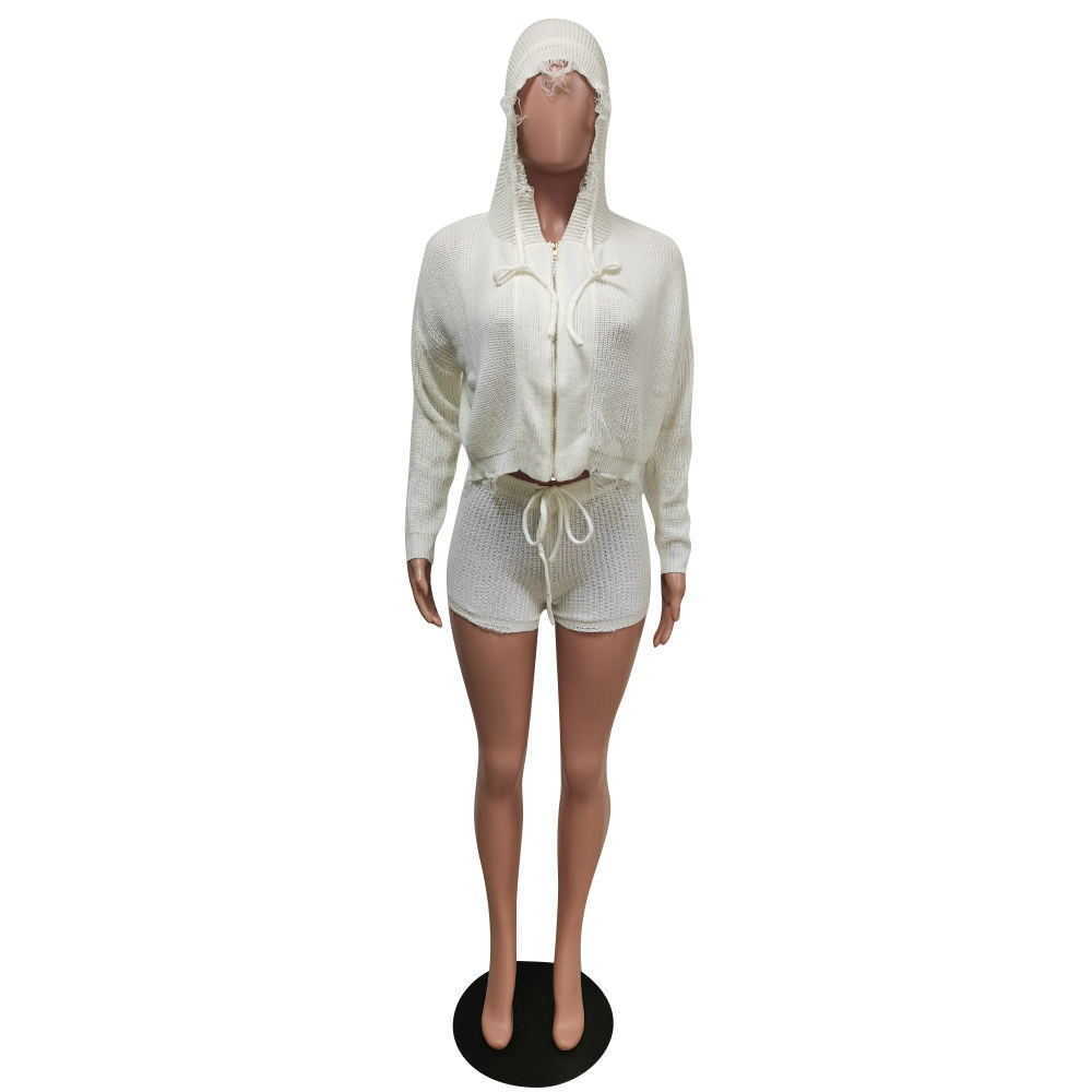 Kvinnors tvådelade byxor Anjamanor söta 2-stycken uppsättningar för kvinnor zip up hoodie stickad långärmad cardigan tröja och shorts set grossist d73-fg38 t221012