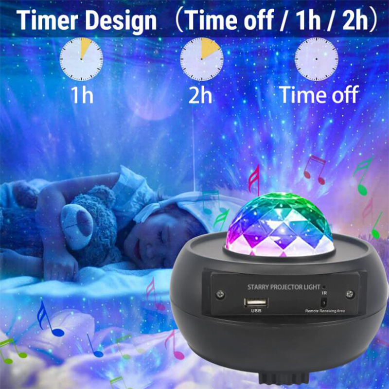 LED Effects Sky Laser Lamp Star Projector Ocean Wave Night Light with Bluetooth Speaker for Home Kids Adults Room Decoration