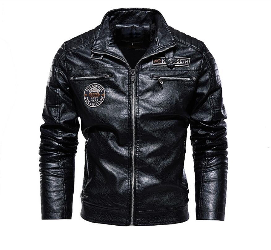 PU Leder Jacke Männer Winter Fleece Warme Faux Leder Jacken Männlichen Casual Stehkragen Motorrad Windjacke Military Herren Mantel s8602699