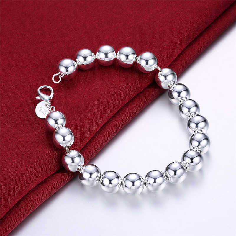 Beaded Strands 925 Sterling Silver 8mm/10mm Hollow Ball Beads Silver Beaded 20cm Bracelets For Woman Charm Fashion Jewelry pulseras mujer L221012