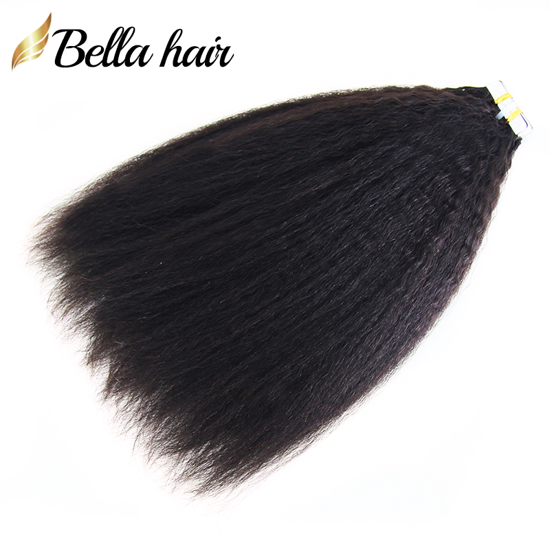 Tape in Extensions Human Hair PU Weft Kinky Straight Tapes ins Real Hair Extension for Black Women Natural Color Double Sided Glue Remy Bundles 50g Bella Hair