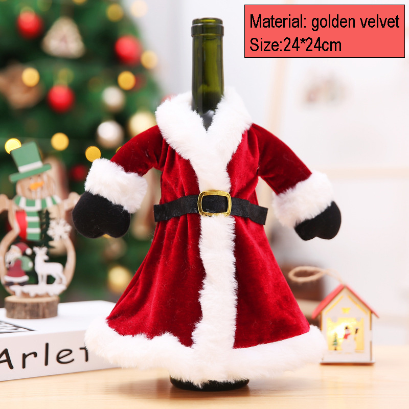 Capa criativa de garrafa de vinho de Natal Golden Velvet Dress Saco de garrafas de vinhos Sleeve Natal Ano Novo Tabela Decoração